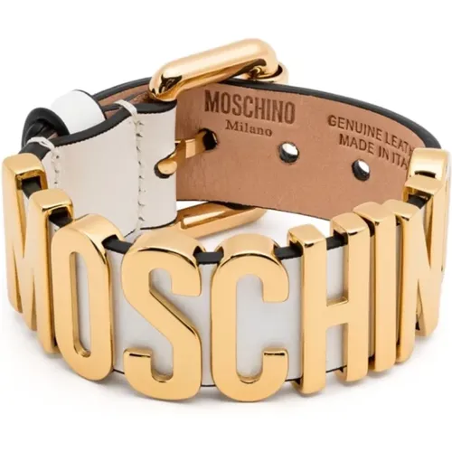 Weißes Leder Logo Pin-Schnalle Armband - Moschino - Modalova