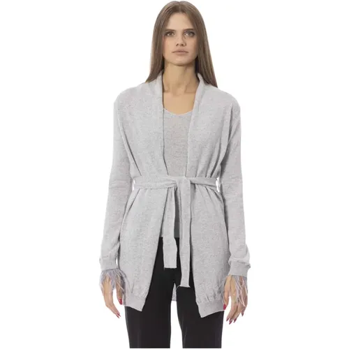 Feather Belted Cardigan Long Sleeve , female, Sizes: M - Baldinini - Modalova