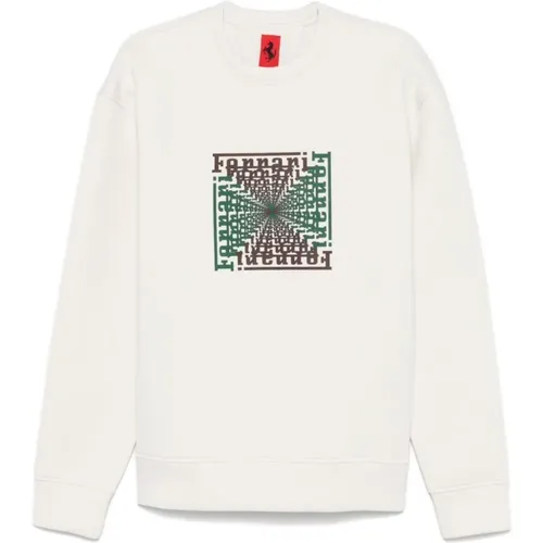 Weißer Logo-Print Rundhalsausschnitt Pullover , Herren, Größe: L - Ferrari - Modalova