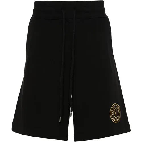 Cotton Track Shorts with V-Emblem , male, Sizes: S, M - Versace Jeans Couture - Modalova