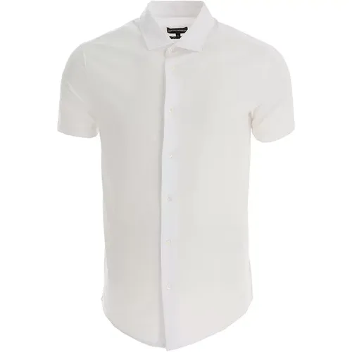 Weiße T-Shirt mit Knopfverschluss und geprägtem Adler - Emporio Armani - Modalova