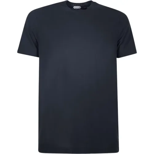 Blaues Ripp-T-Shirt - Hergestellt in Italien,T-Shirts - Zanone - Modalova