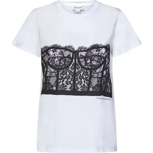 Lace Corset Print T-shirt , female, Sizes: S - alexander mcqueen - Modalova
