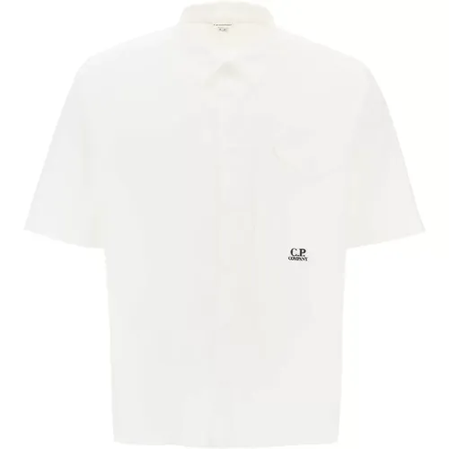 Kurzarm-Popeline-Hemd mit Logo , Herren, Größe: M - C.P. Company - Modalova