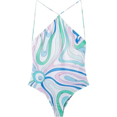 Clear Blue Printed Lycra Swimsuit , female, Sizes: L - EMILIO PUCCI - Modalova