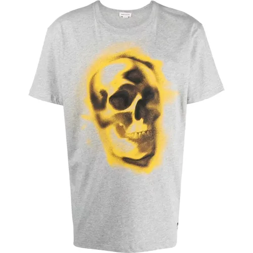 Graues T-Shirt mit Totenkopfdruck für Männer - alexander mcqueen - Modalova