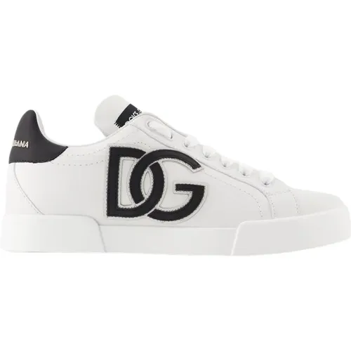 Logo-Print Sneakers - Leder - Schwarz/Weiß , Damen, Größe: 35 1/2 EU - Dolce & Gabbana - Modalova