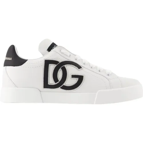 Logo-Print Sneakers - Leder - Schwarz/Weiß , Damen, Größe: 35 EU - Dolce & Gabbana - Modalova