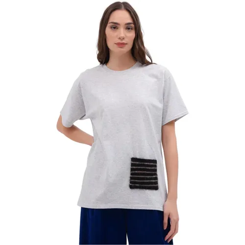 Gestricktes Taschen-T-Shirt Beige Baumwollmischung , Damen, Größe: L - Phisique du Role - Modalova