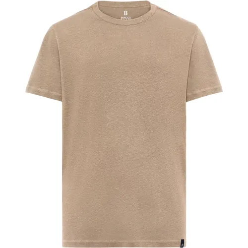 Ss Mixed Linen Cotton Jersey T-Shirt,Gemischtes Leinen Baumwoll Jersey T-Shirt,Ss Gemischtes Leinen Baumwoll Jersey T-Shirt - Boggi Milano - Modalova