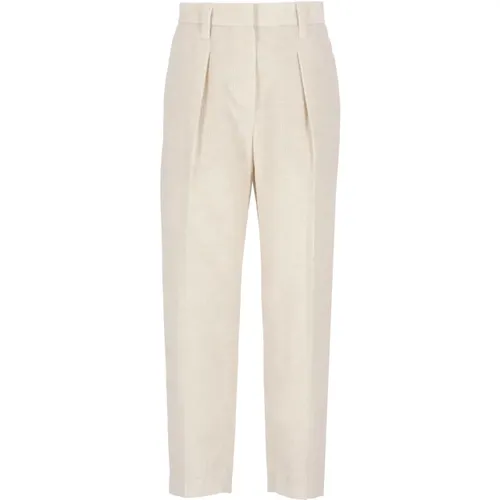 Corduroy Ivory Trousers with Brass Detail , female, Sizes: XS, 2XS, S - BRUNELLO CUCINELLI - Modalova