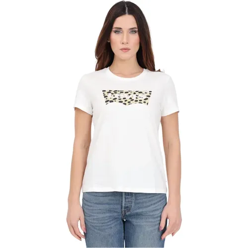 Levi's, Weißes Damen-T-Shirt mit Leopard Cloud Dancer Print , Damen, Größe: XS - Levis - Modalova