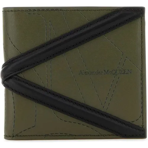 Armeegrüne Lederbrieftasche - Kompakt und stilvoll , Herren, Größe: ONE Size - alexander mcqueen - Modalova