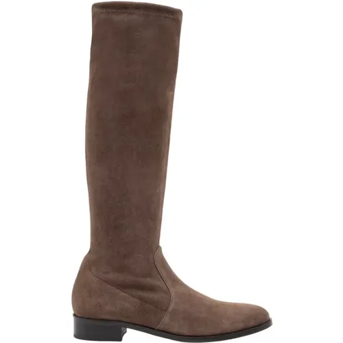 Stretch Wildleder Flache Stiefel in Taupe , Damen, Größe: 39 1/2 EU - PARALLELE - Modalova