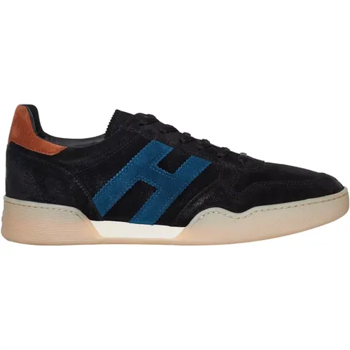 Black Suede Sneakers with Blue Logo , male, Sizes: 8 UK, 6 1/2 UK - Hogan - Modalova