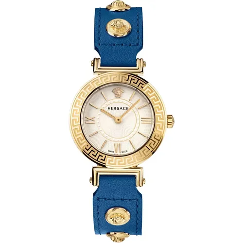 Tribute Medusa Uhr Blaues Lederarmband , Damen, Größe: ONE Size - Versace - Modalova
