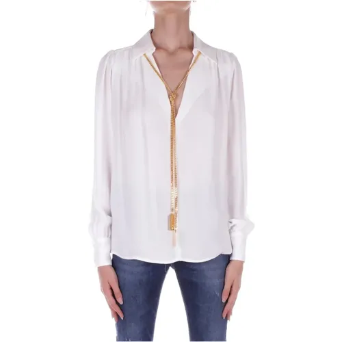 V-Ausschnitt Ivory Bluse mit Anhänger Detail , Damen, Größe: L - Elisabetta Franchi - Modalova