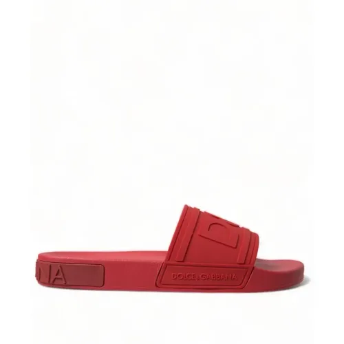 Luxuriöse Rote Slide Sandalen , Herren, Größe: 47 EU - Dolce & Gabbana - Modalova