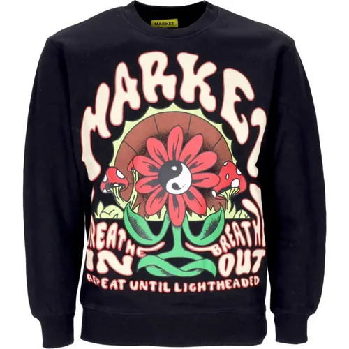 Schwarzer Crewneck Sweatshirt mit Druck , Herren, Größe: L - MARKET - Modalova