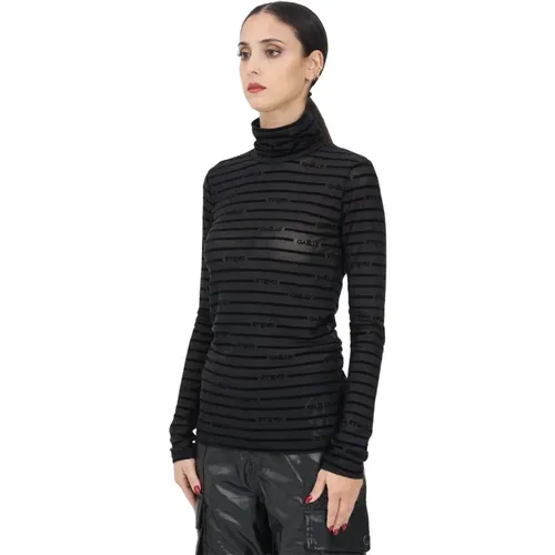 Gestreifter Rollkragenpullover Schwarz , Damen, Größe: M - Gaëlle Paris - Modalova