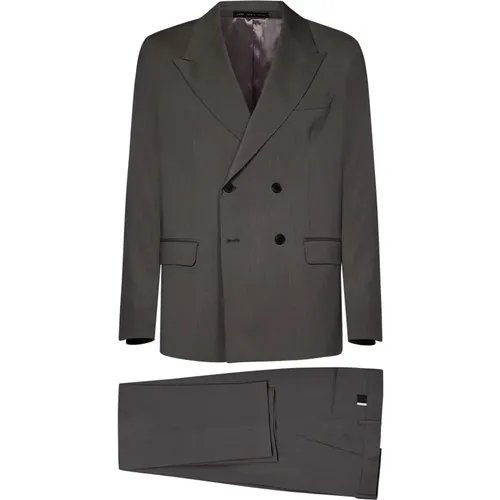 Grey Double-Breasted Wool Suit , male, Sizes: L, 3XL, M - Low Brand - Modalova