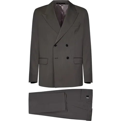 Grey Double-Breasted Wool Suit , male, Sizes: L, 3XL, M, S - Low Brand - Modalova