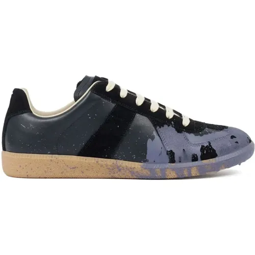 Black Paint Replica Sneakers , male, Sizes: 9 UK, 7 UK, 8 UK, 10 UK - Maison Margiela - Modalova