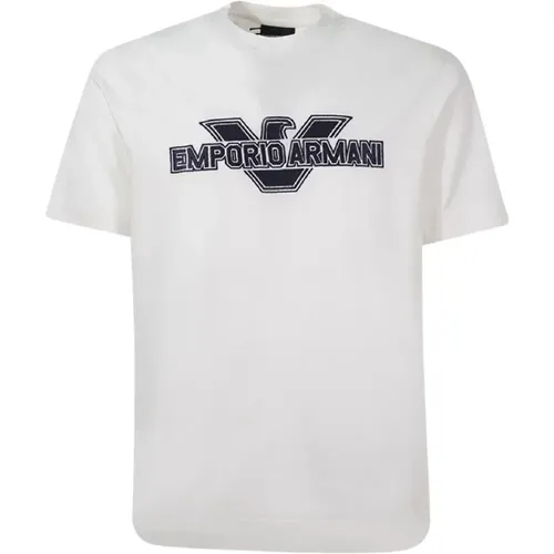 Weiße Baumwoll-T-Shirt mit Adler Patch Logo , Herren, Größe: 3XL - Emporio Armani - Modalova