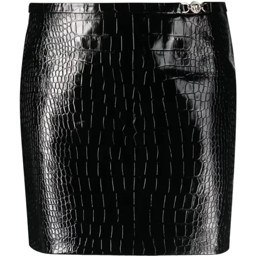 Crocodile-Effect Leather Miniskirt , female, Sizes: S, XS - Versace - Modalova