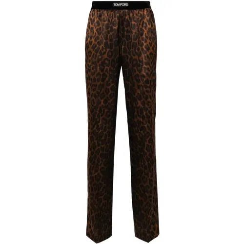 Leopard Print Satin Finish Trousers , female, Sizes: S - Tom Ford - Modalova