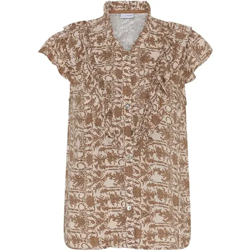 Riana Shirt Sand Bluse mit Volantärmeln - IN FRONT - Modalova