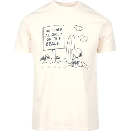 Beiger Peanuts Print Baumwoll T-Shirt , Herren, Größe: XL - Roy Roger's - Modalova