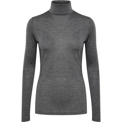 Cozy Dark Grey Melange Rollneck Sweater , female, Sizes: L, XL, M, S, 2XL, XS - My Essential Wardrobe - Modalova