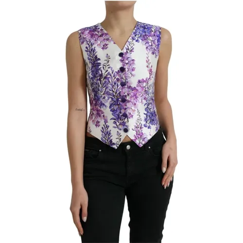 Floral Print Silk Waistcoat Vest Top , female, Sizes: 2XS - Dolce & Gabbana - Modalova