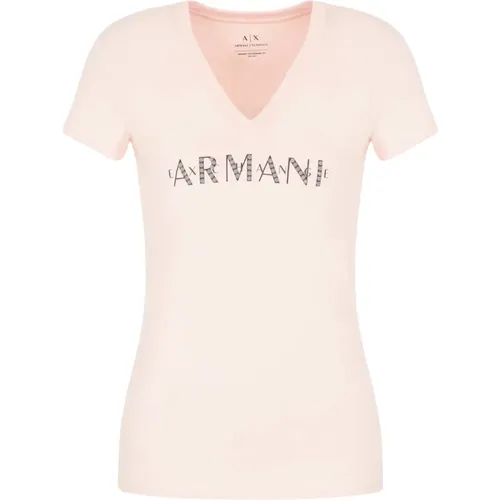 Damen T-Shirt mit kurzen Ärmeln , Damen, Größe: S - Armani Exchange - Modalova