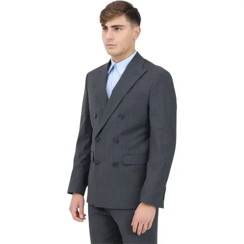 Grauer Gestreifter Doppelreiher-Blazer - Selected Homme - Modalova