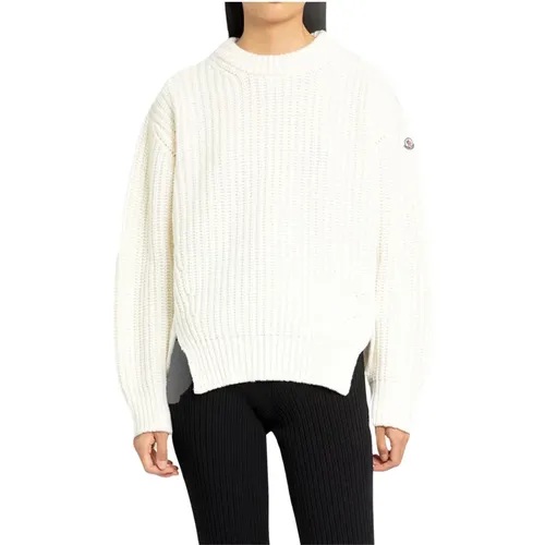 Weißer Wollmischung Crewneck Pullover , Damen, Größe: M - Moncler - Modalova