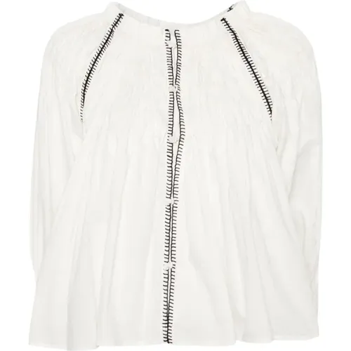 Weiße Baumwoll-Voile-Bluse mit Falten , Damen, Größe: M - Alysi - Modalova