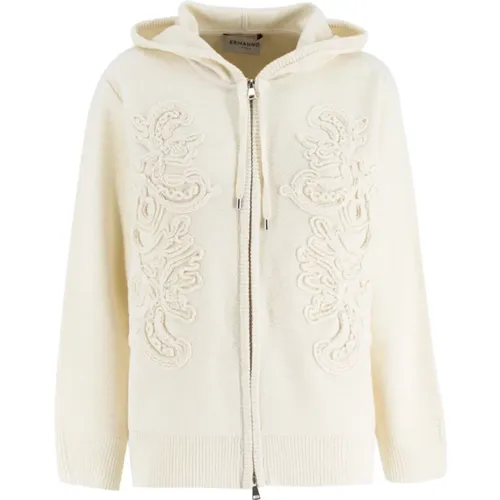 Floral Embroidered Zip Hoodie Sweatshirt , female, Sizes: 2XS - Ermanno Scervino - Modalova