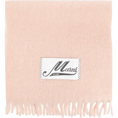 Wool scarf with logo , female, Sizes: ONE SIZE - Marni - Modalova