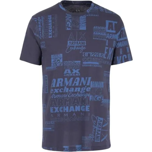 Logo Print Baumwoll T-Shirt - Blau , Herren, Größe: S - Armani Exchange - Modalova