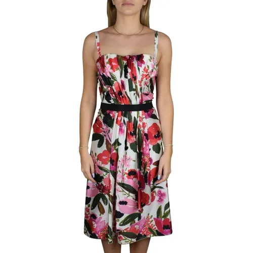Seidenkleid mit Blumenmuster, Korsett und Gürtel , Damen, Größe: XS - Dolce & Gabbana - Modalova