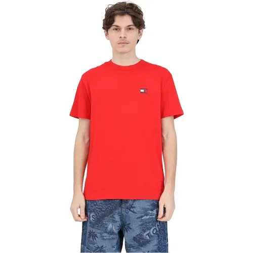 Rotes Badge Tee Text T-Shirt für Herren , Herren, Größe: 2XL - Tommy Jeans - Modalova