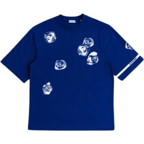 Blaues Baumwoll-T-Shirt mit weißem Rosenprint , Herren, Größe: S - Burberry - Modalova