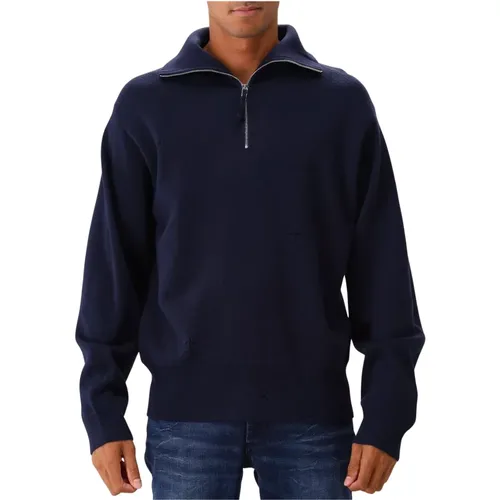 Blauer Sailor Strick Halber Reißverschluss Pullover , Herren, Größe: M - New Amsterdam Surf Association - Modalova