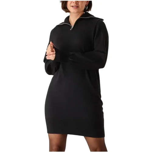 Schwarzes Strick-Zip-Kleid , Damen, Größe: L - Y.A.S - Modalova