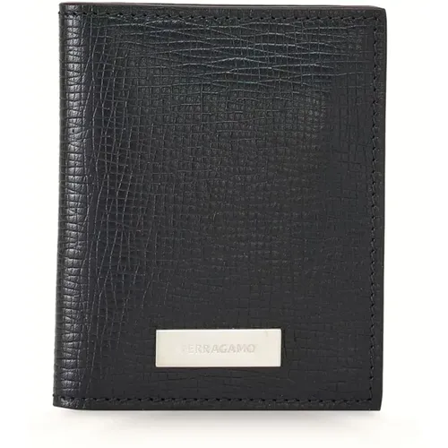 Hammered Calfskin Leather Card Holder , male, Sizes: ONE SIZE - Salvatore Ferragamo - Modalova