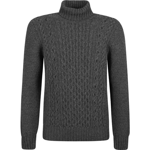 Anthracite Sweater Dolcevita Aran Tubico , male, Sizes: 3XL, L, 2XL, M, XL - Drumohr - Modalova