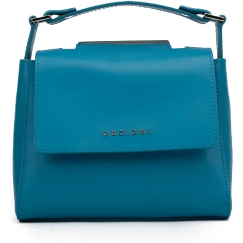 Turquoise Leather Handbag with Logo , female, Sizes: ONE SIZE - Orciani - Modalova
