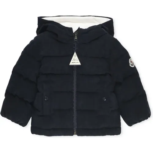 Blaue Baby Corduroy Daunenjacke Kapuze - Moncler - Modalova